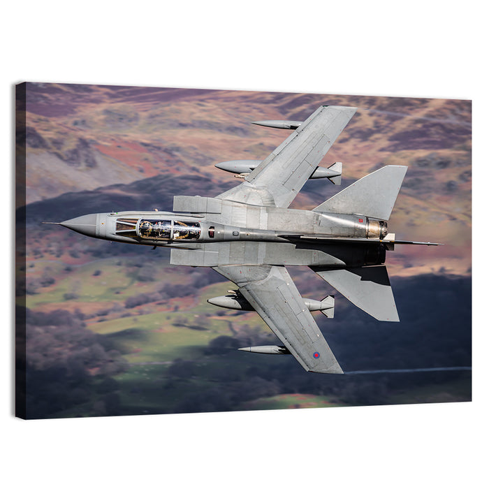 Swing-wing Fighter Jet Over Mountains Wall Art as a canvas print
