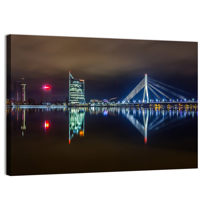 Vanšu Bridge Night Skyline Wall Art as a canvas print