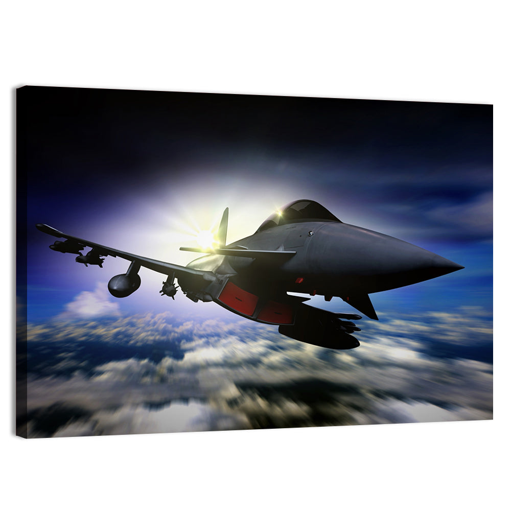 Sunrise Fighter Jet Wall Art, canvas print, landscape
