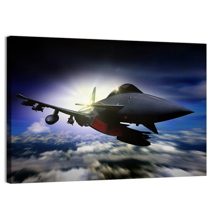 Sunrise Fighter Jet Wall Art as a canvas print