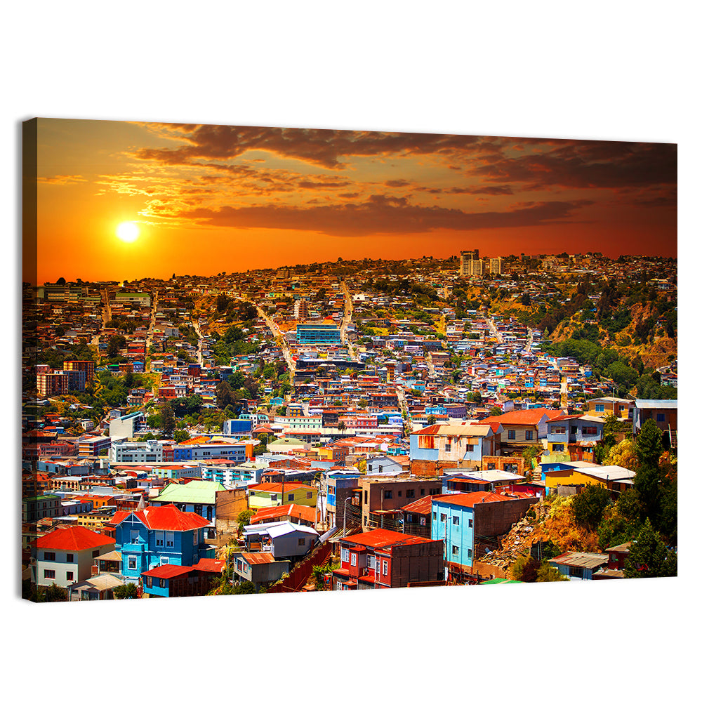 Valparaíso Hills Sunset Wall Art, canvas print, landscape
