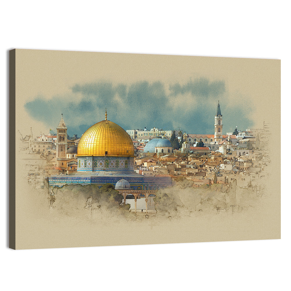 Dome of the Rock Watercolor Study Wall Art