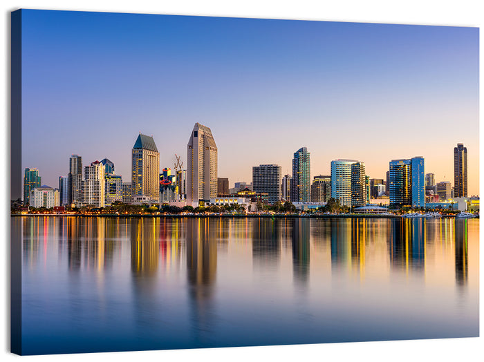 San Diego Skyline at Golden Dusk Wall Art as a canvas print