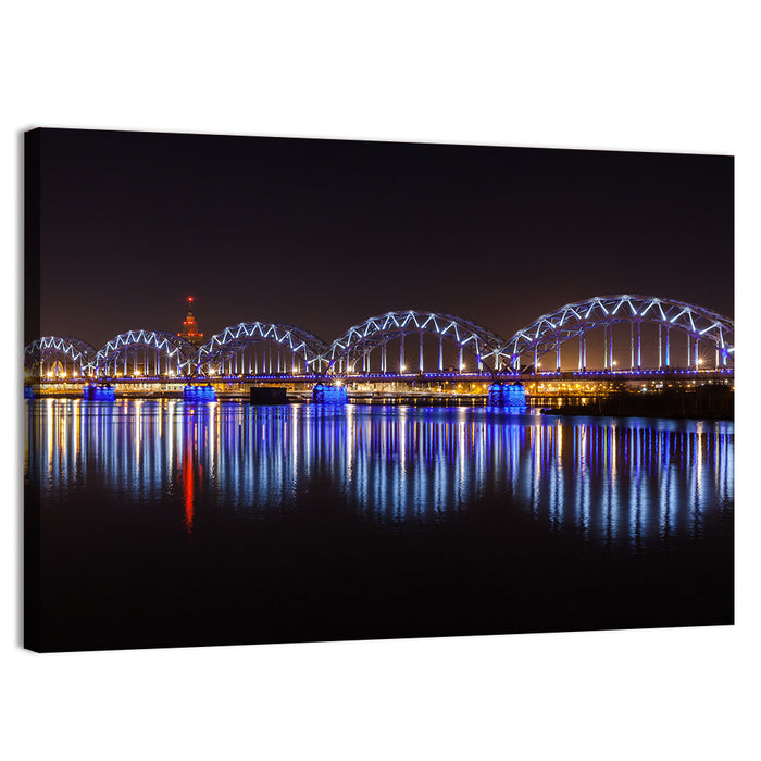 Riga Railway Bridge Nightscape Wall Art as a canvas print