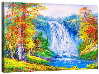 Autumn Waterfall Oil Painting Wall Art
