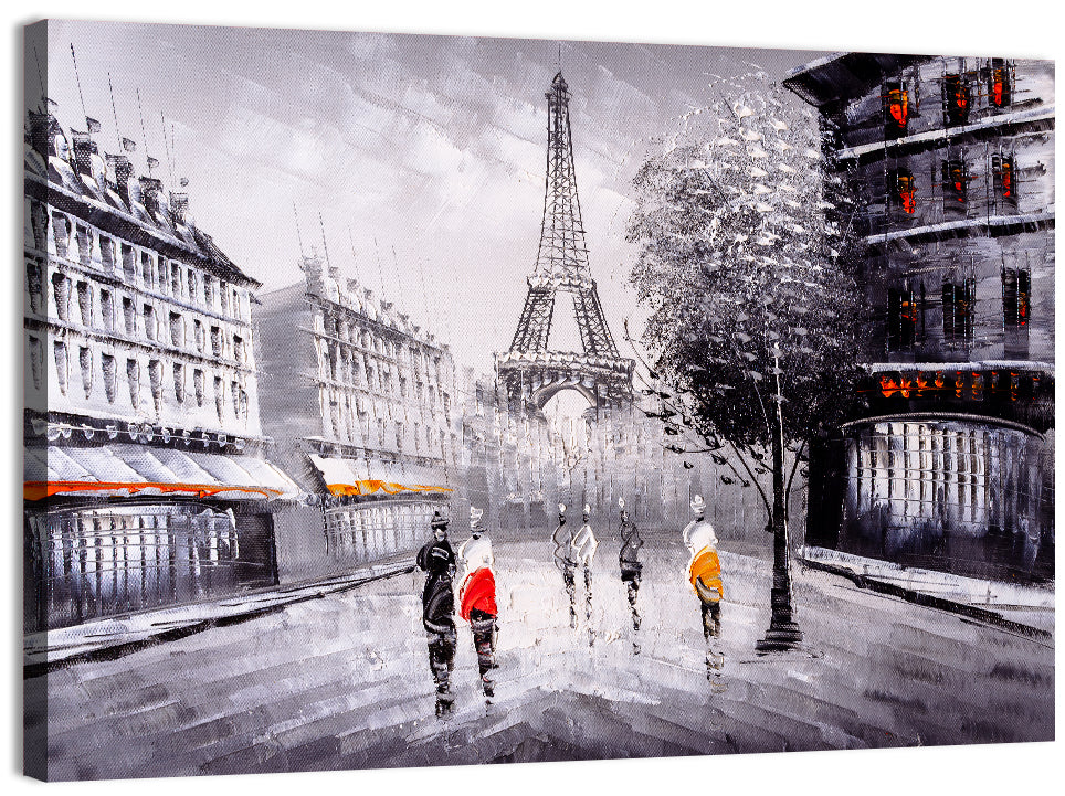 Paris Street with Eiffel Tower Wall Art, canvas print, landscape