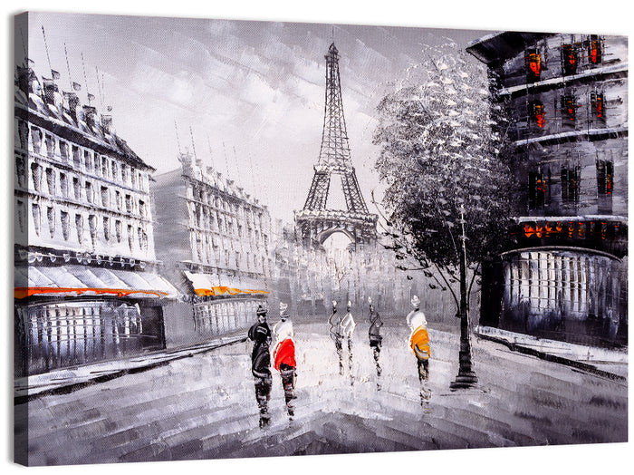 Paris Street with Eiffel Tower Wall Art as a canvas print
