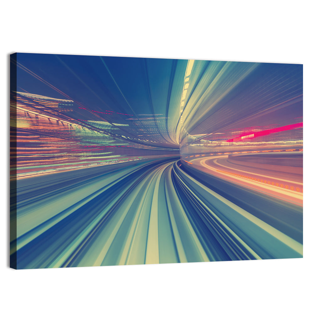 Monorail Night Light Trails Wall Art, canvas print, landscape