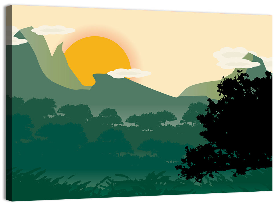 Geometric Mountain Forest Sunrise Wall Art
