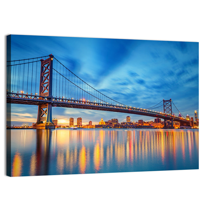 Benjamin Franklin Bridge Twilight Wall Art as a canvas print