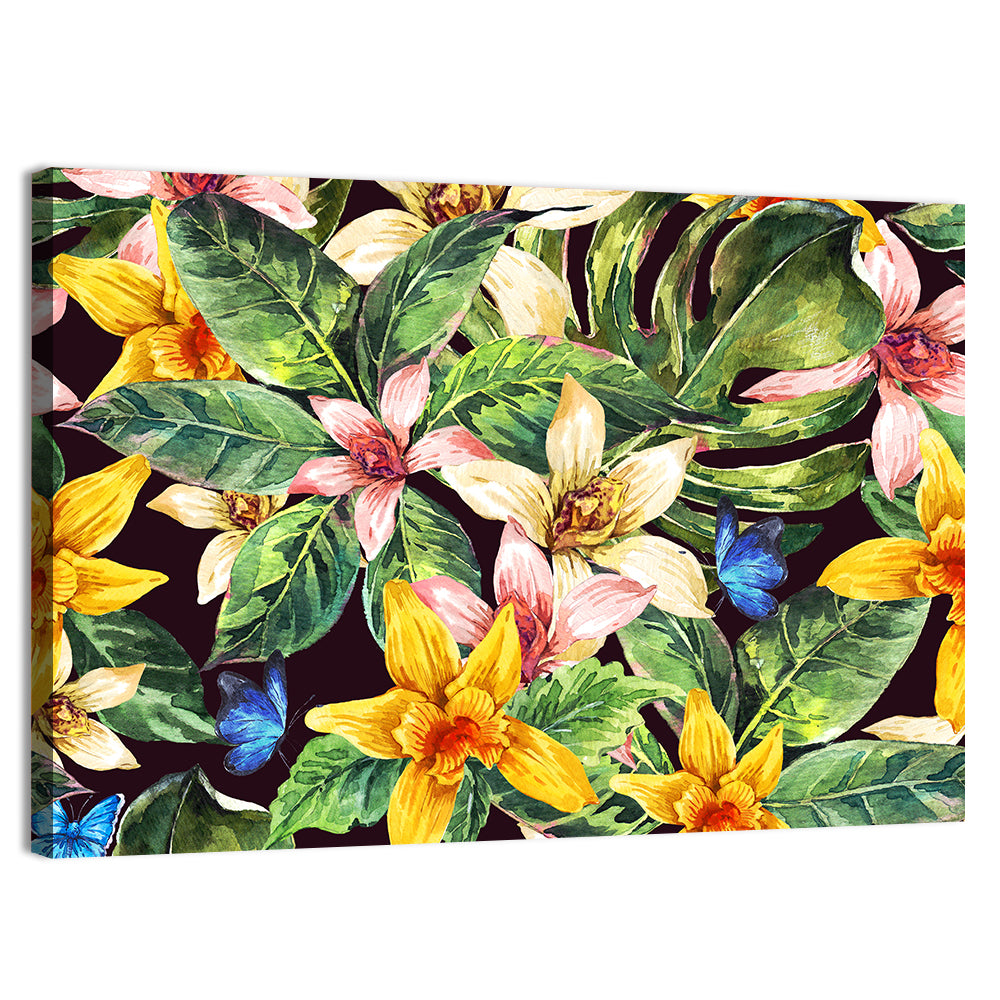 Tropical Orchid Pattern Wall Art, canvas print, landscape