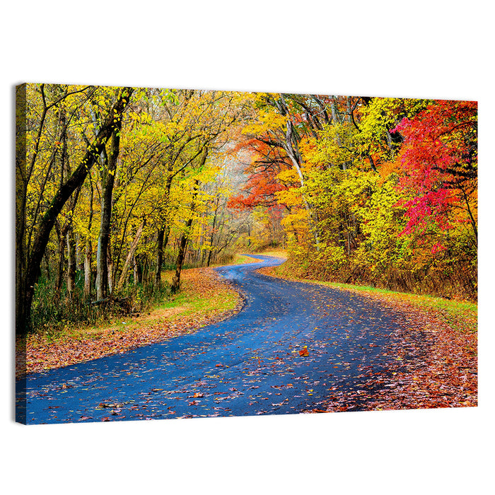 Wet Autumn Road Wall Art as a canvas print