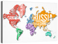 Colorful Country Name World Map Wall Art