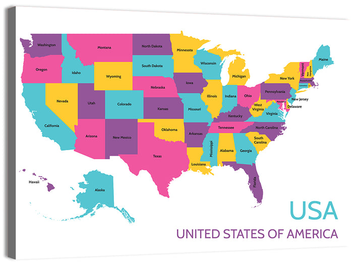 Detailed United States Map Wall Art as a canvas print