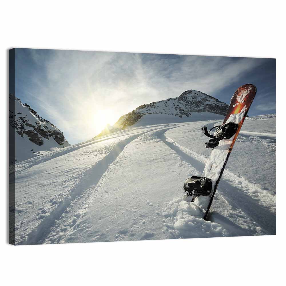 Snowboard on Snow-covered Mountain Slope Wall Art
