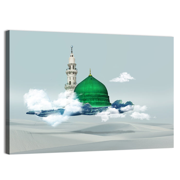 Green Dome of Al-masjid An-nabawi Wall Art as a canvas print