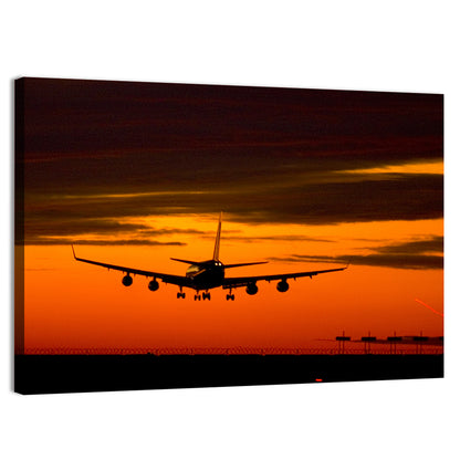 Airplane Landing at Sunset Wall Art
