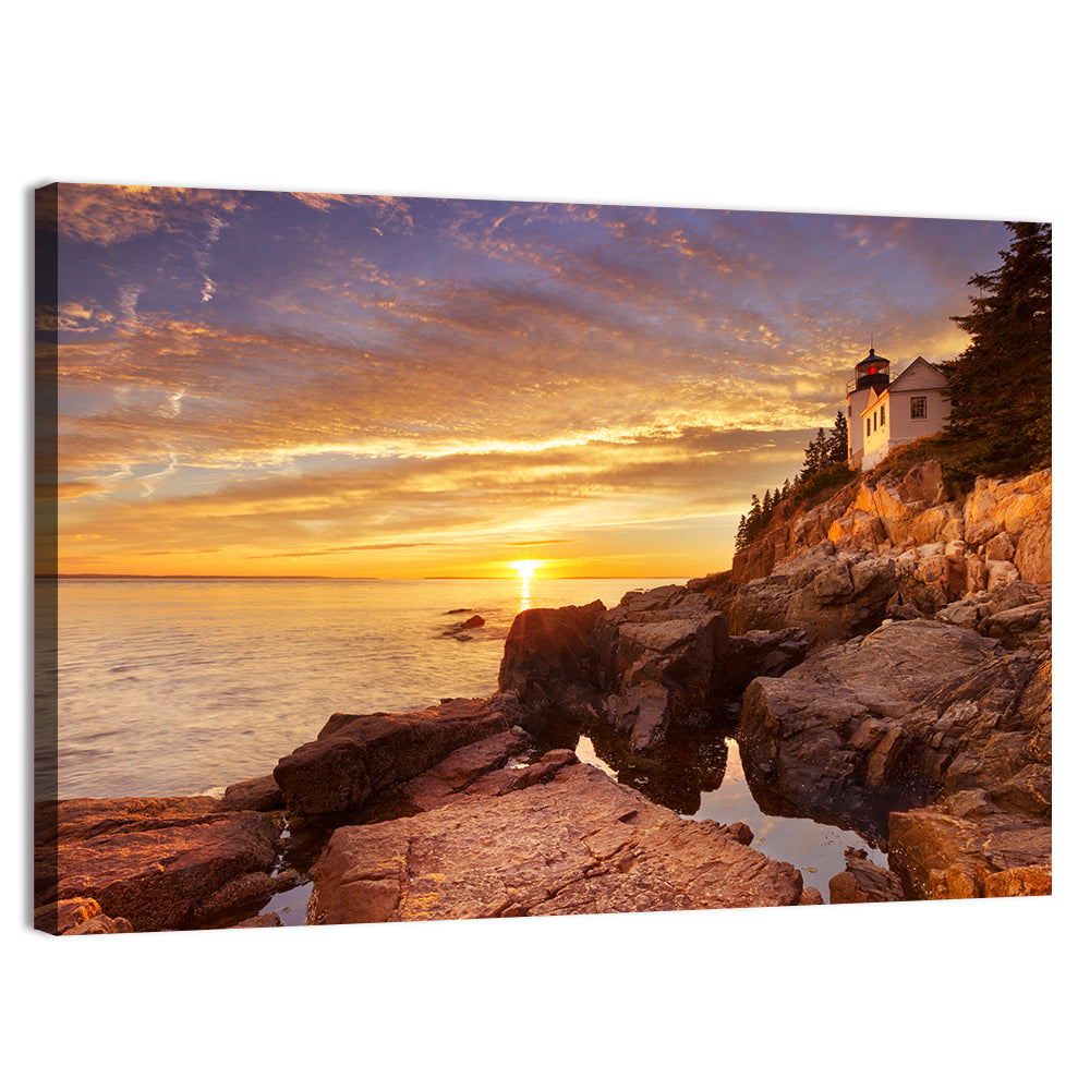 Bass Harbor Head Light at Sunset Wall Art, canvas print, landscape