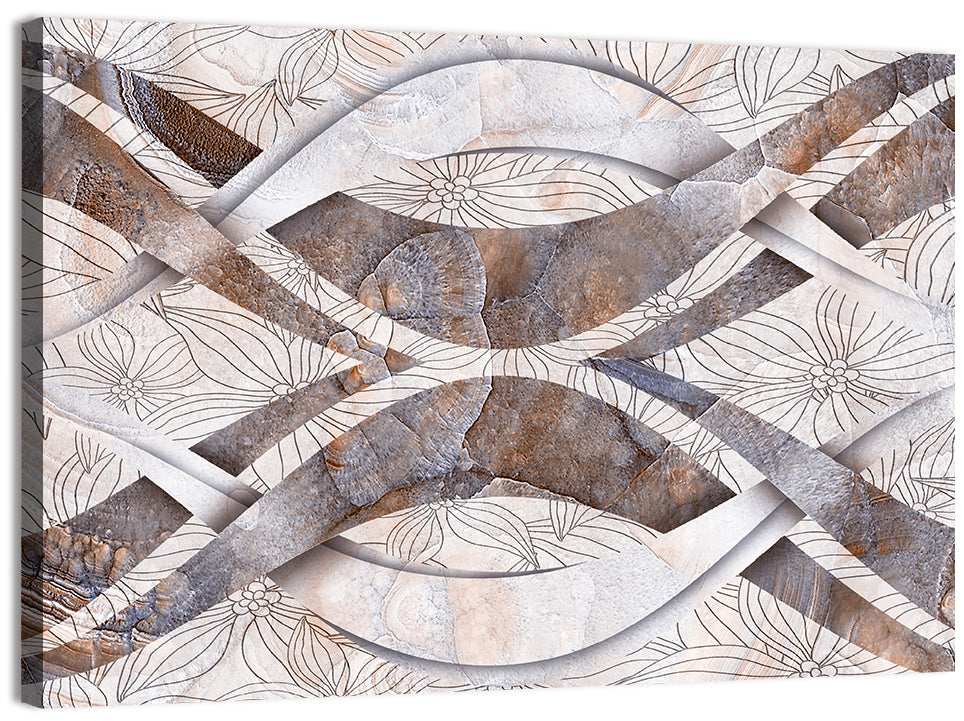 Waving Stone with Line Flowers Wall Art
