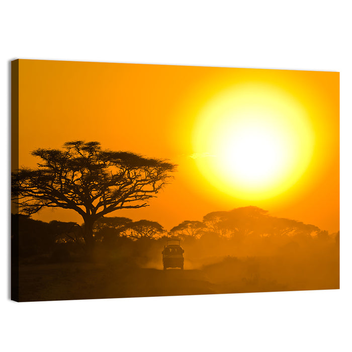 Jeep on Savannah at Sunset Wall Art as a canvas print