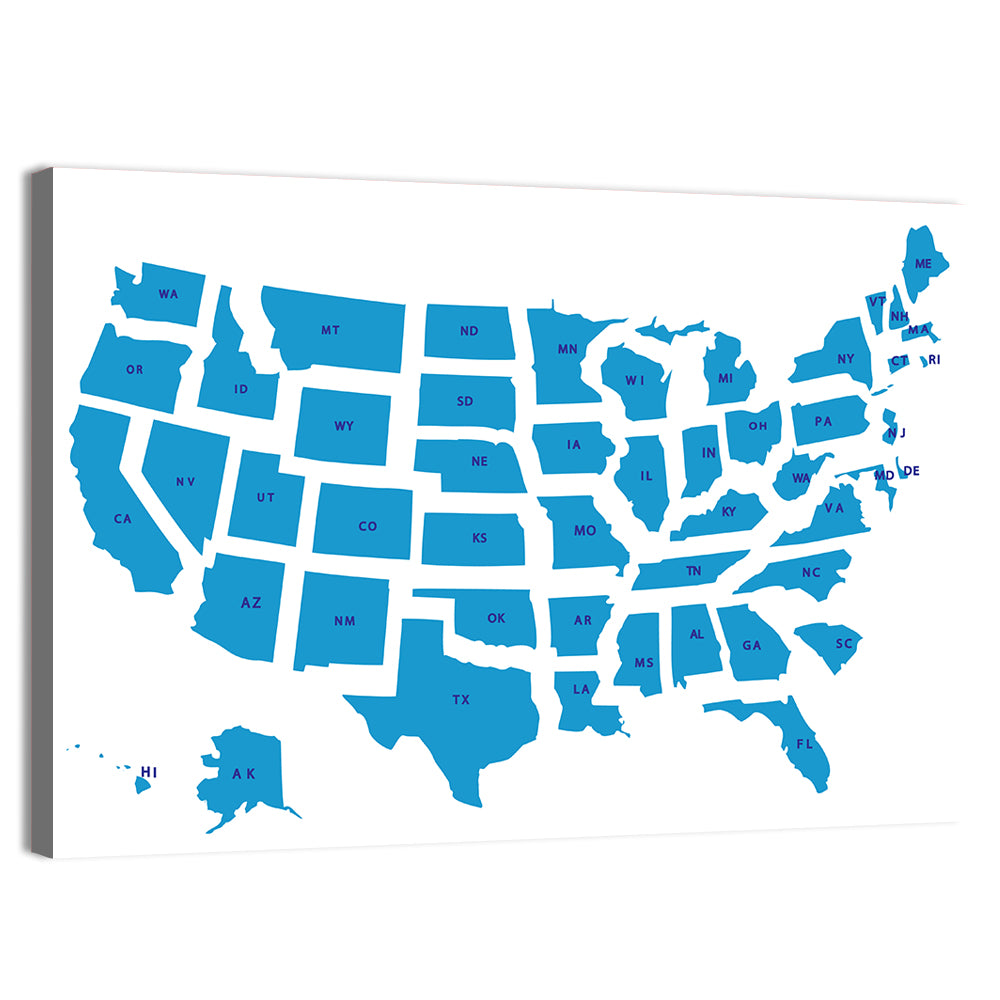 Blue Minimalist USA Map Wall Art