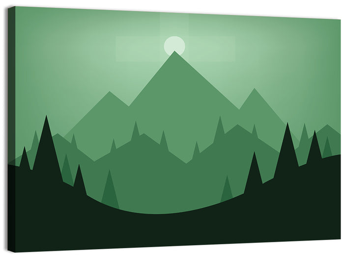 Geometric Mountain Sunset Illustration Wall Art as a canvas print
