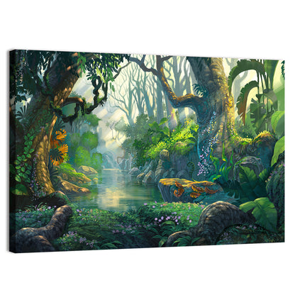 Sunlit Jungle River Wall Art
