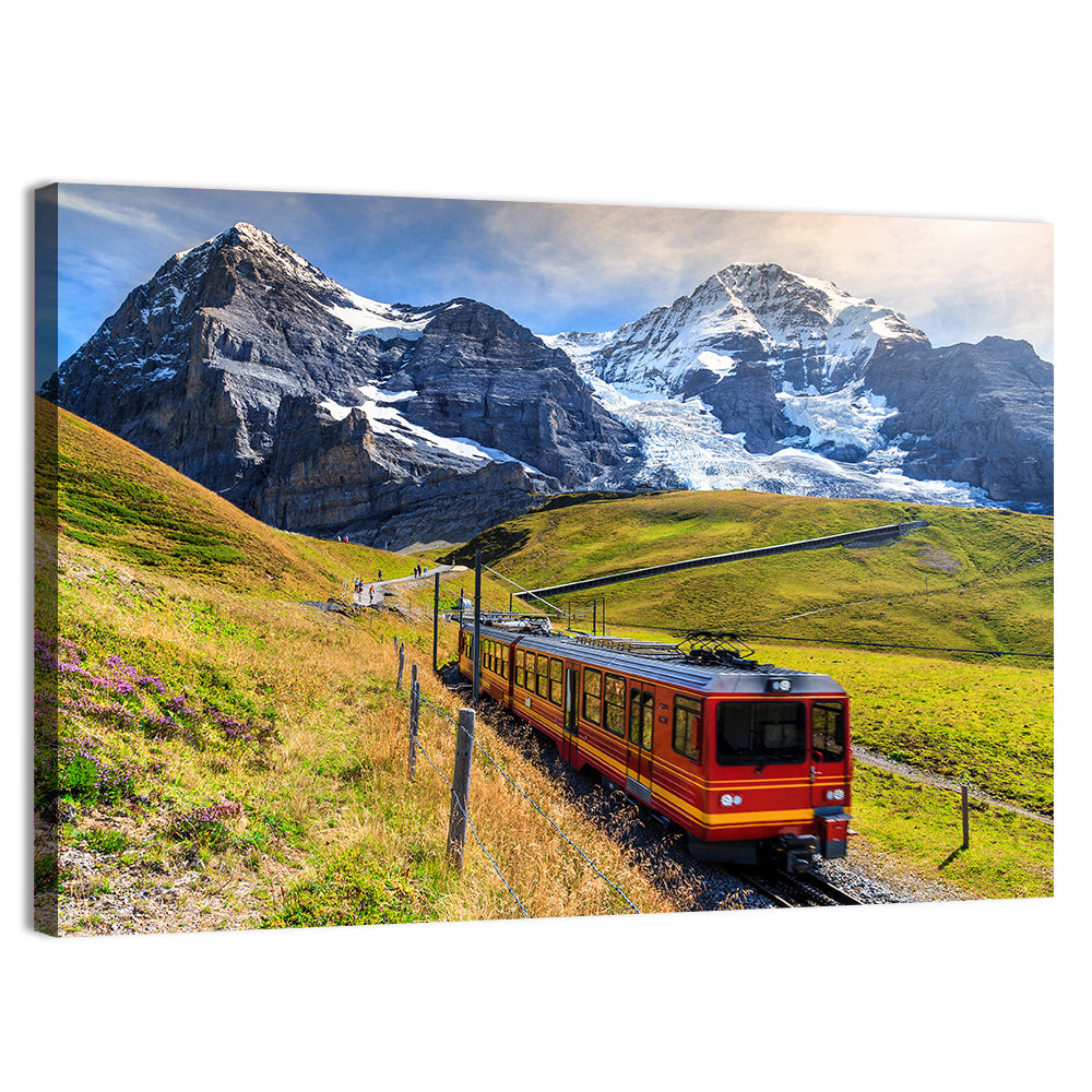 Red Alpine Train at Eiger Wall Art, canvas print, landscape