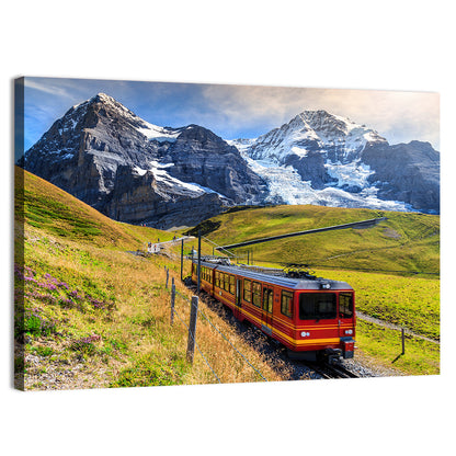 Red Alpine Train at Eiger Wall Art