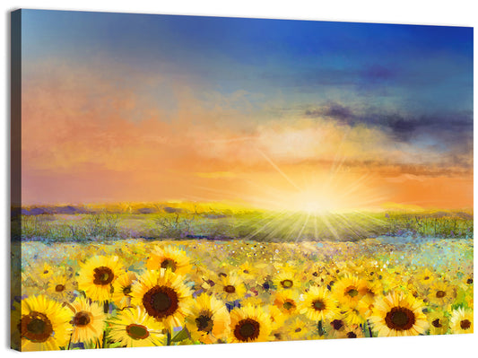 Sunburst Over Sunflower Field Wall Art