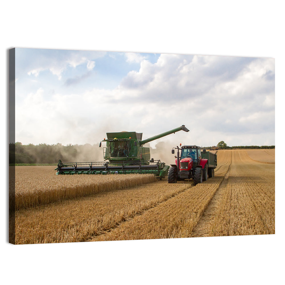 Wheat Harvest with Combine and Tractor Wall Art