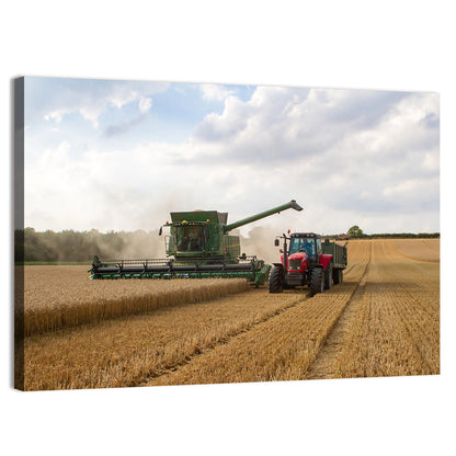 Wheat Harvest with Combine and Tractor Wall Art