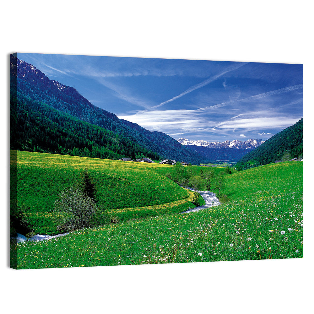 Snow-capped Peaks and Floral Meadow Wall Art, canvas print, landscape