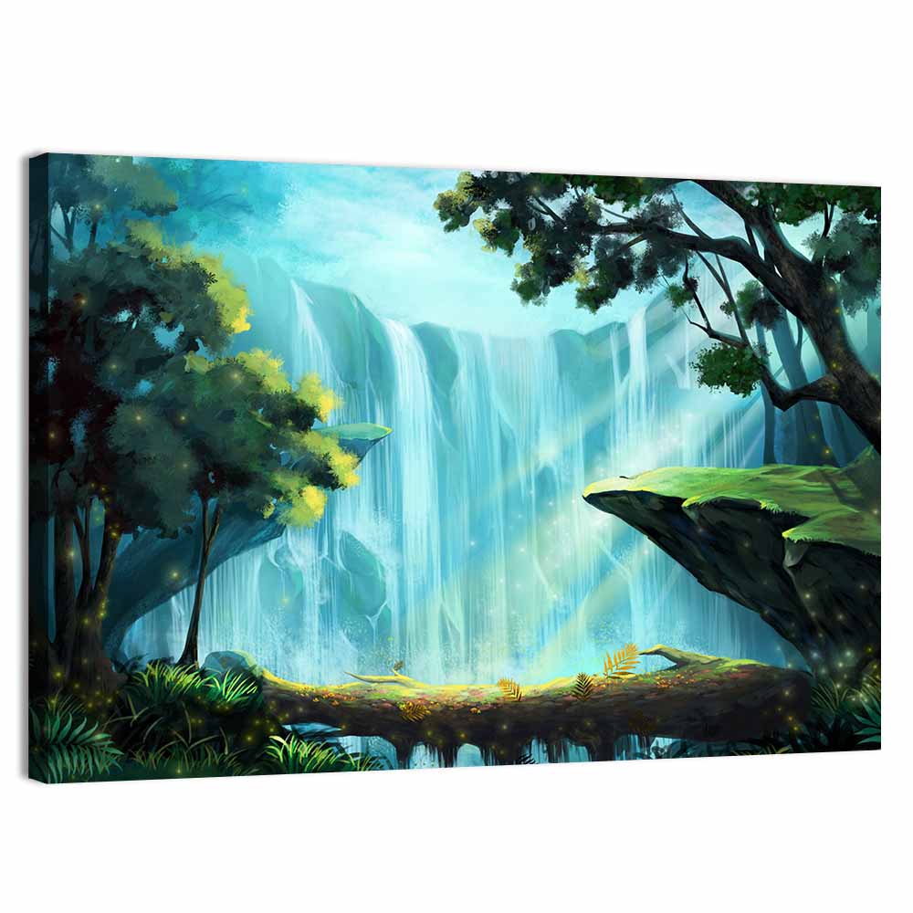 Enchanted Forest Waterfall Illustration Wall Art