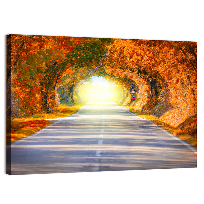 Golden Autumn Tree Tunnel Wall Art as a canvas print