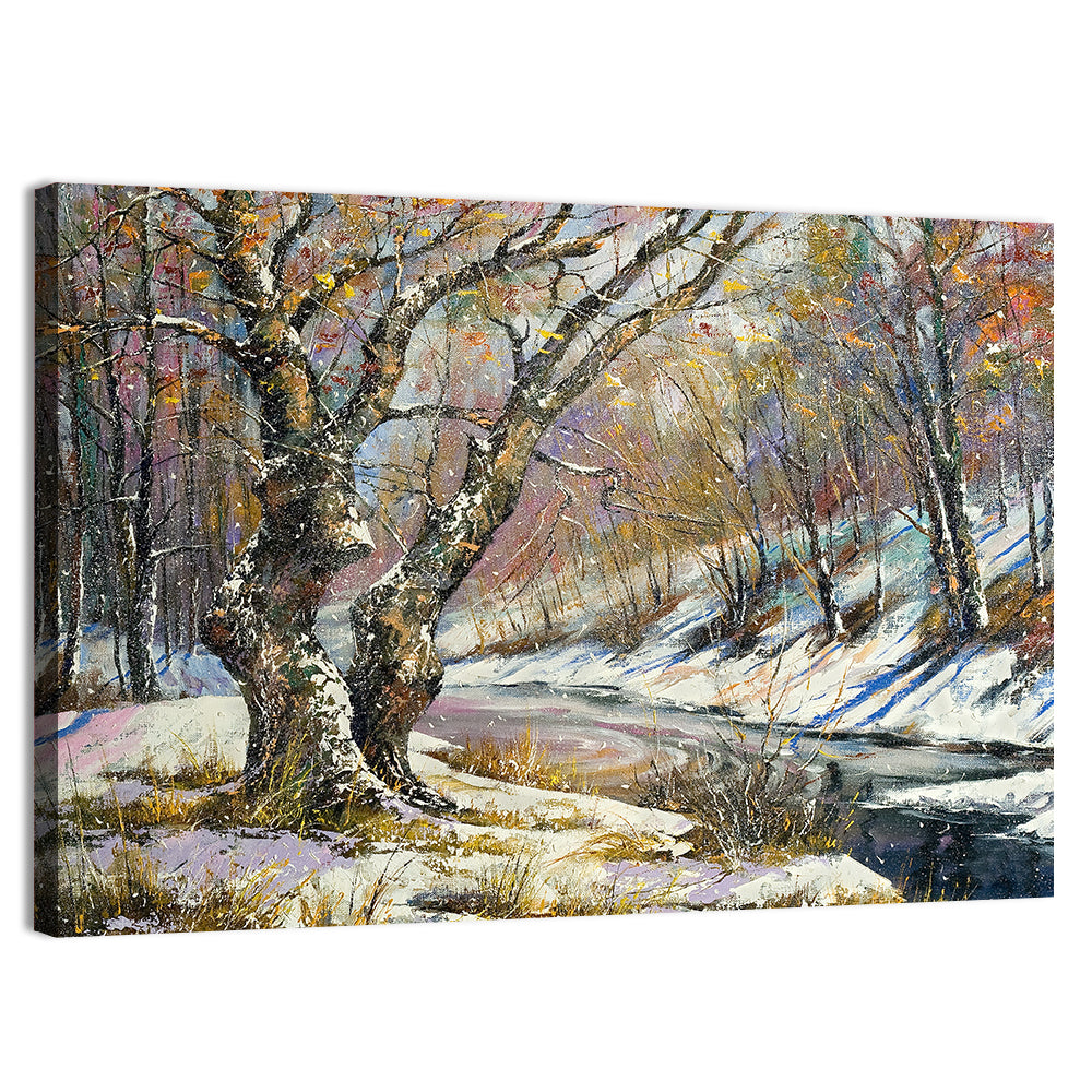 Frozen River in Winter Woodland Wall Art, canvas print, landscape