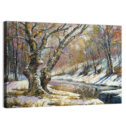 Frozen River in Winter Woodland Wall Art