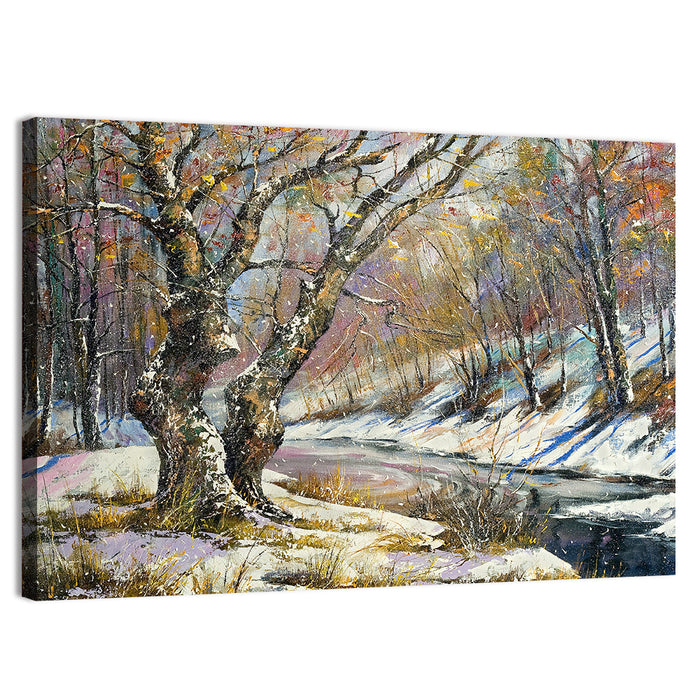 Frozen River in Winter Woodland Wall Art as a canvas print