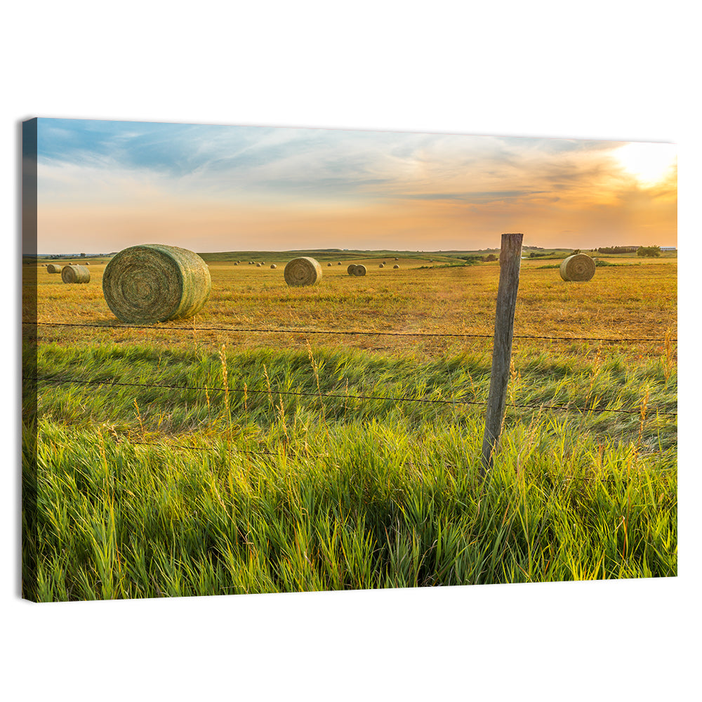 Hay Bales at Sunset Wall Art
