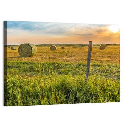 Hay Bales at Sunset Wall Art