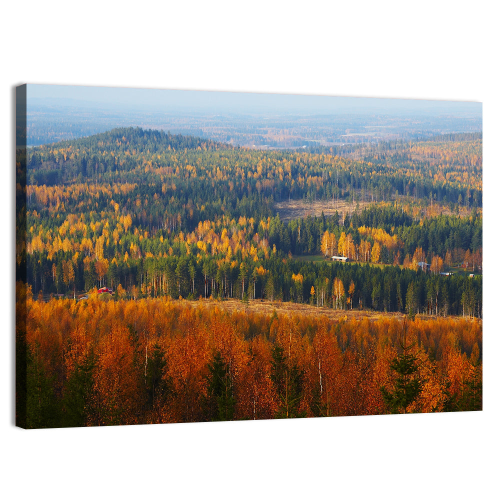 Finnish Autumn Landscape with Red-roofed House Wall Art