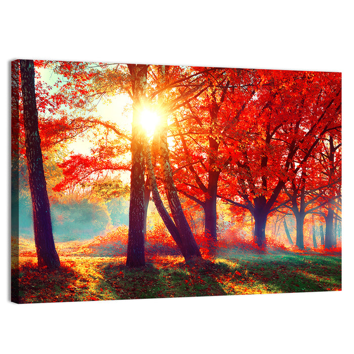 Autumn Park Sunrise Wall Art as a canvas print