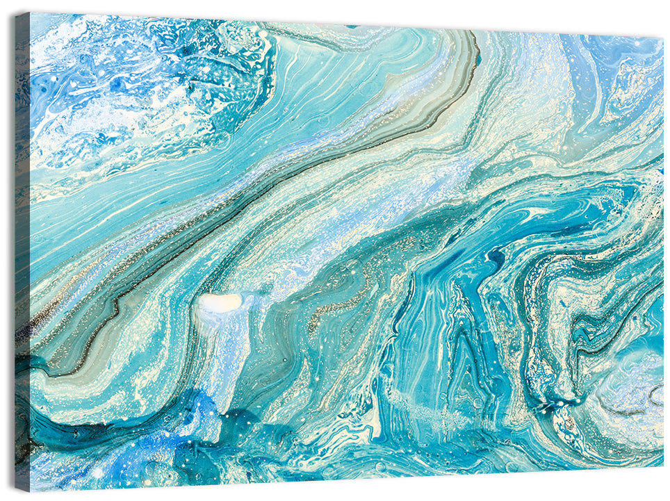Aqua Marble Swirls with Silver Accents Wall Art, canvas print, landscape