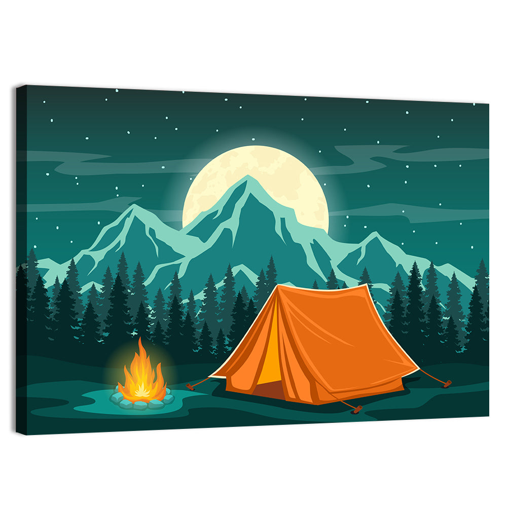 Moonlit Campfire Landscape Wall Art