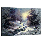 Sunlit Frozen Stream in Winter Forest Wall Art