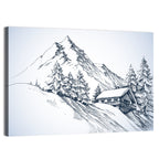 Snowy Mountain Cabin Sketch Wall Art