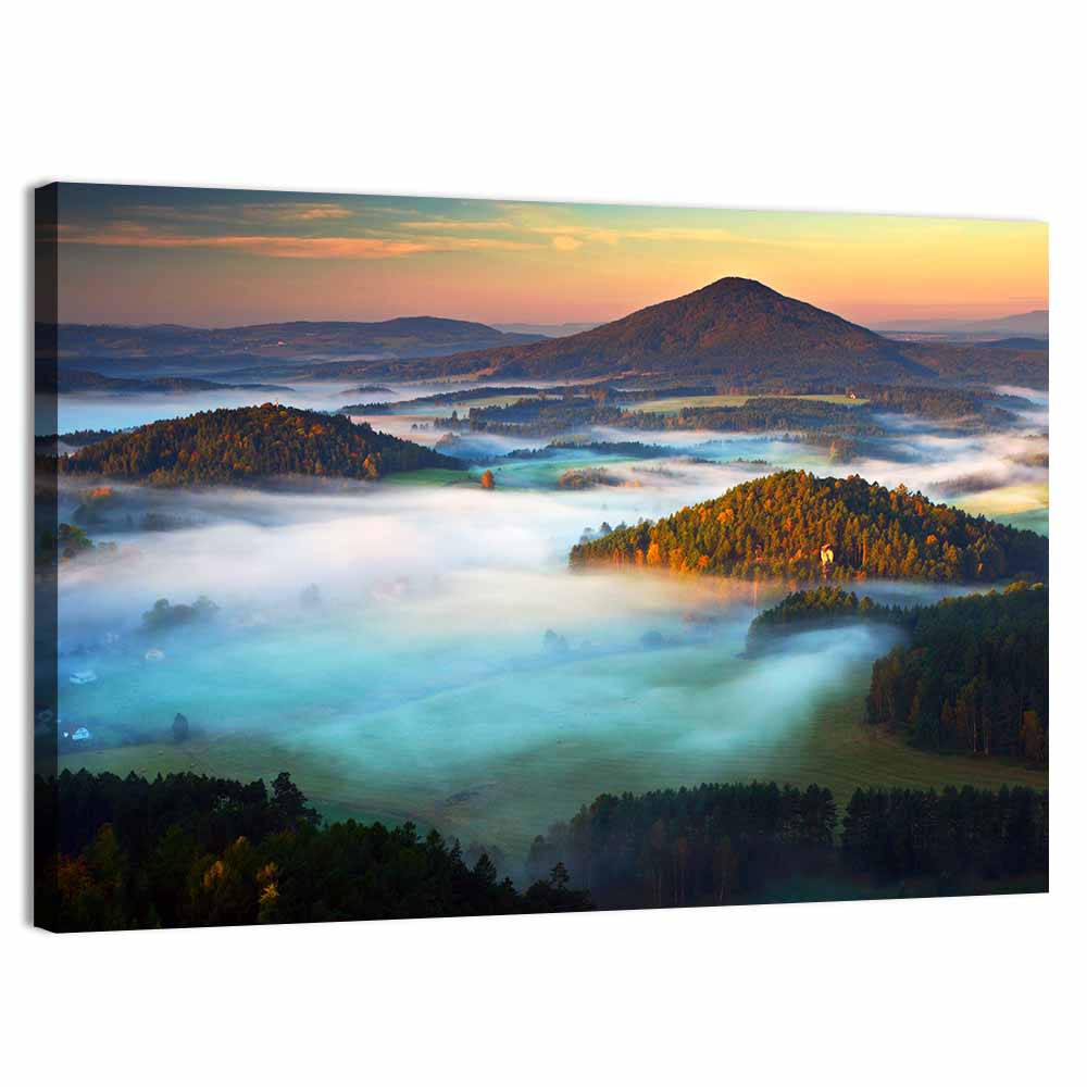 Golden Hour Foggy Hills Wall Art