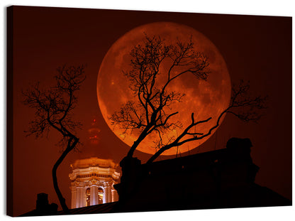 Haunted Supermoon Over Church Spire Wall Art