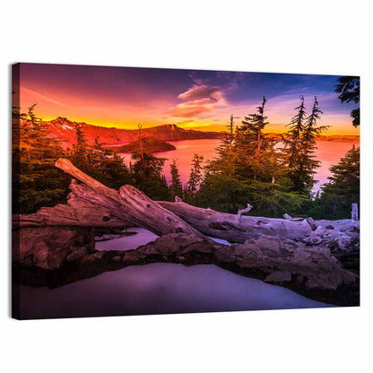 Crater Lake Sunset Reflection Wall Art