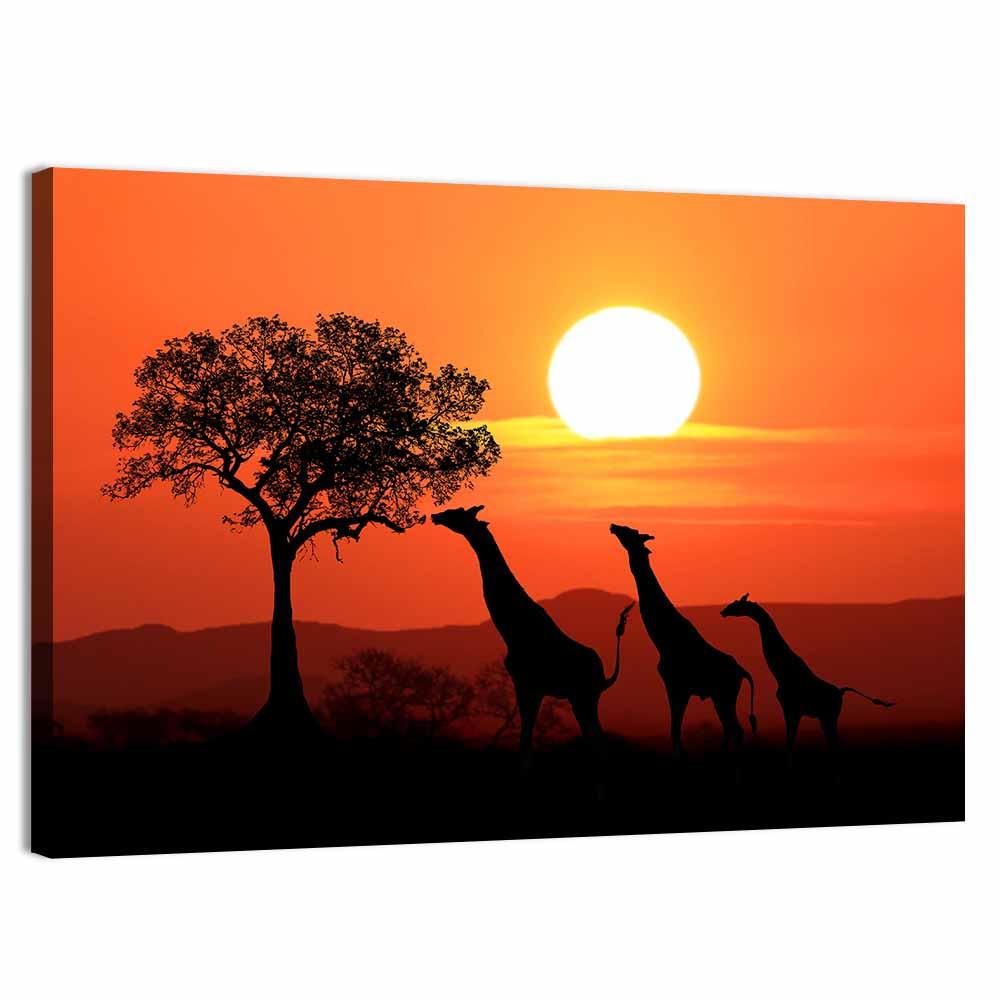 South African Giraffes Silhouette Wall Art